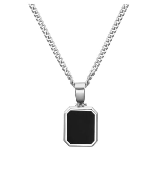 Midnight Onyx Pendant – Minimalist Silver Chain Necklace