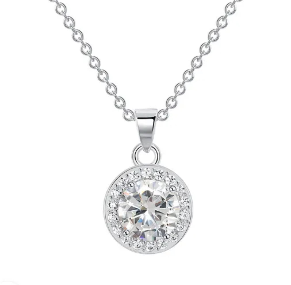 Elegant Round Crystal Pendant Necklace – Silver Shine