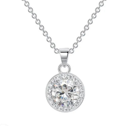 Elegant Round Crystal Pendant Necklace – Silver Shine