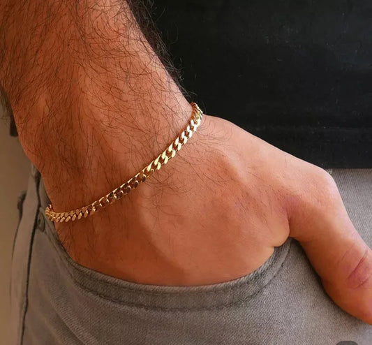 Elegant Slim Gold Cuban Chain Bracelet for Men