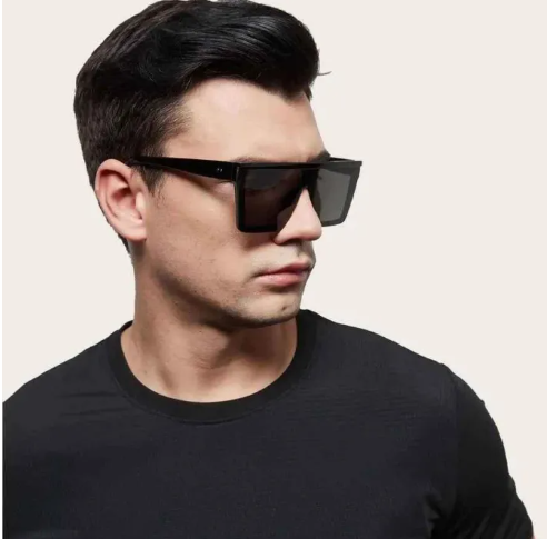 New Arrival Guru Square Fashion Sunglasses For Men Full Black and Brown / Glasses for Mens,"Futuristic Oversized Square Shield Sunglasses – Black Tinted Lens, Unisex Fashion Eyewear