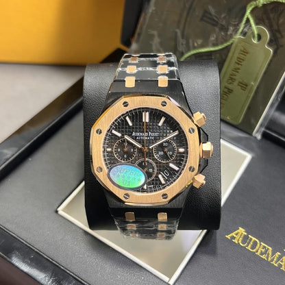 Two-Tone Black & Rose Gold Luxury Chronograph Watch – Inspired by AP Royal Oak