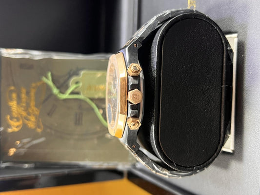 Two-Tone Black & Rose Gold Luxury Chronograph Watch – Inspired by AP Royal Oak