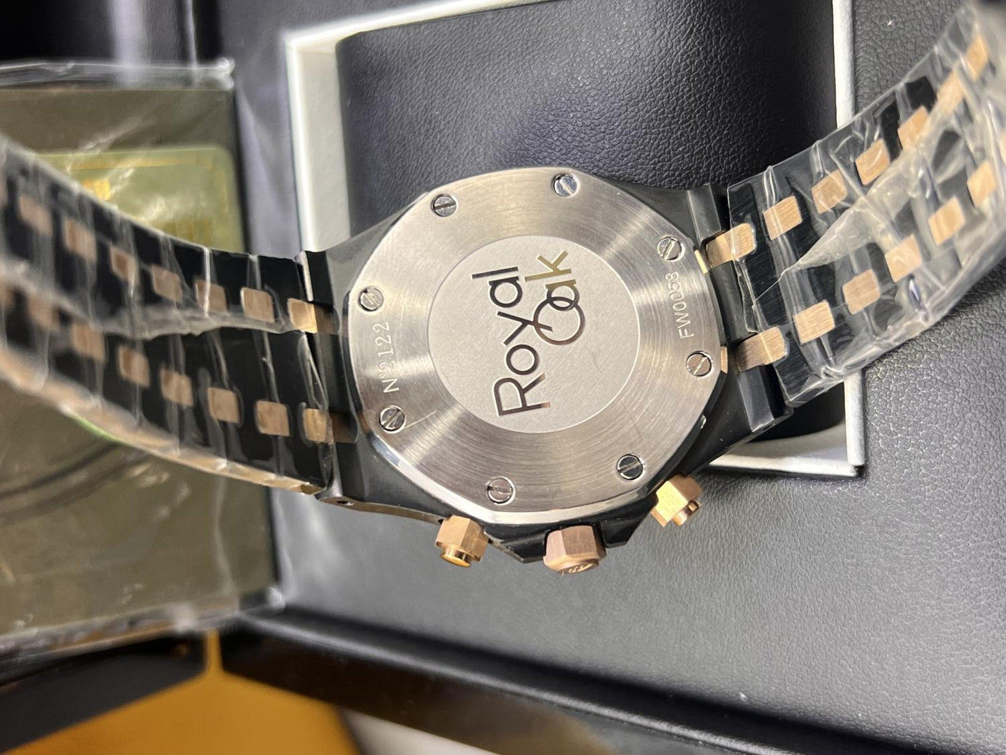 Two-Tone Black & Rose Gold Luxury Chronograph Watch – Inspired by AP Royal Oak
